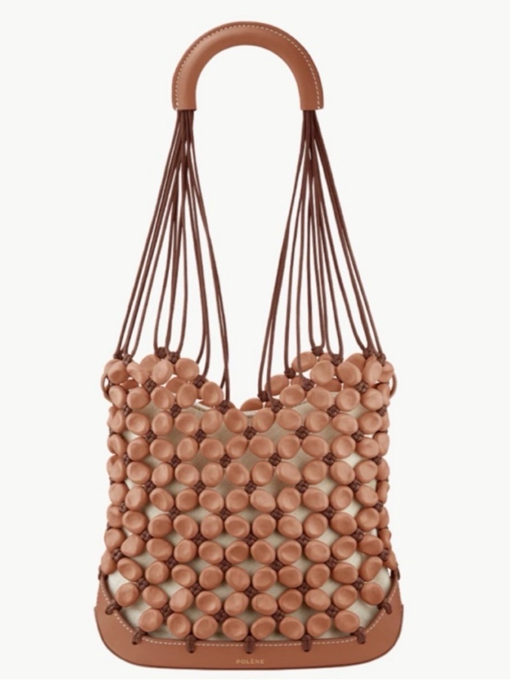 Polène Tan Beaded Leather Shoulder Bag